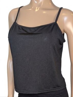 3/$20 Solid Black Cami Tank Top Stetchy Semi Cropped Basic Womens Size Large